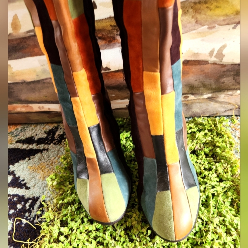 Anna Sui Rare Patchwork Leather Olive Brown Rust … - image 7